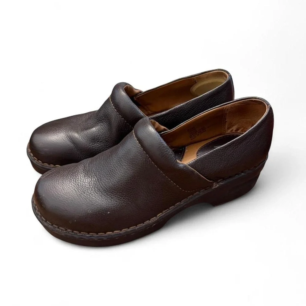 Browns Landing Womens Leather Clogs Brown Pebbled Slip On Platform Shoes 8.5
